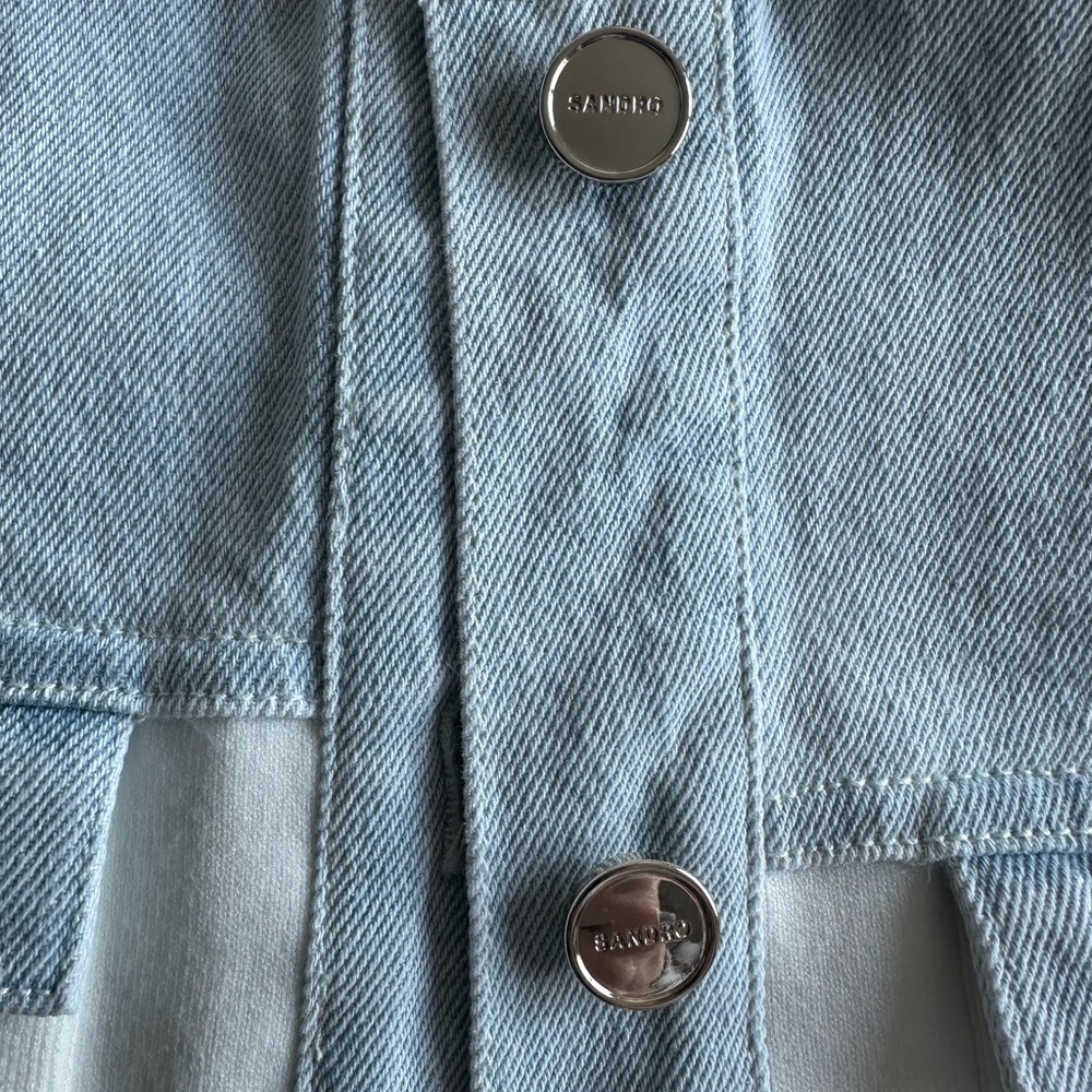 NWT Sandro Denim Panelled Knit Bomber Jacket - Picture 4 of 7